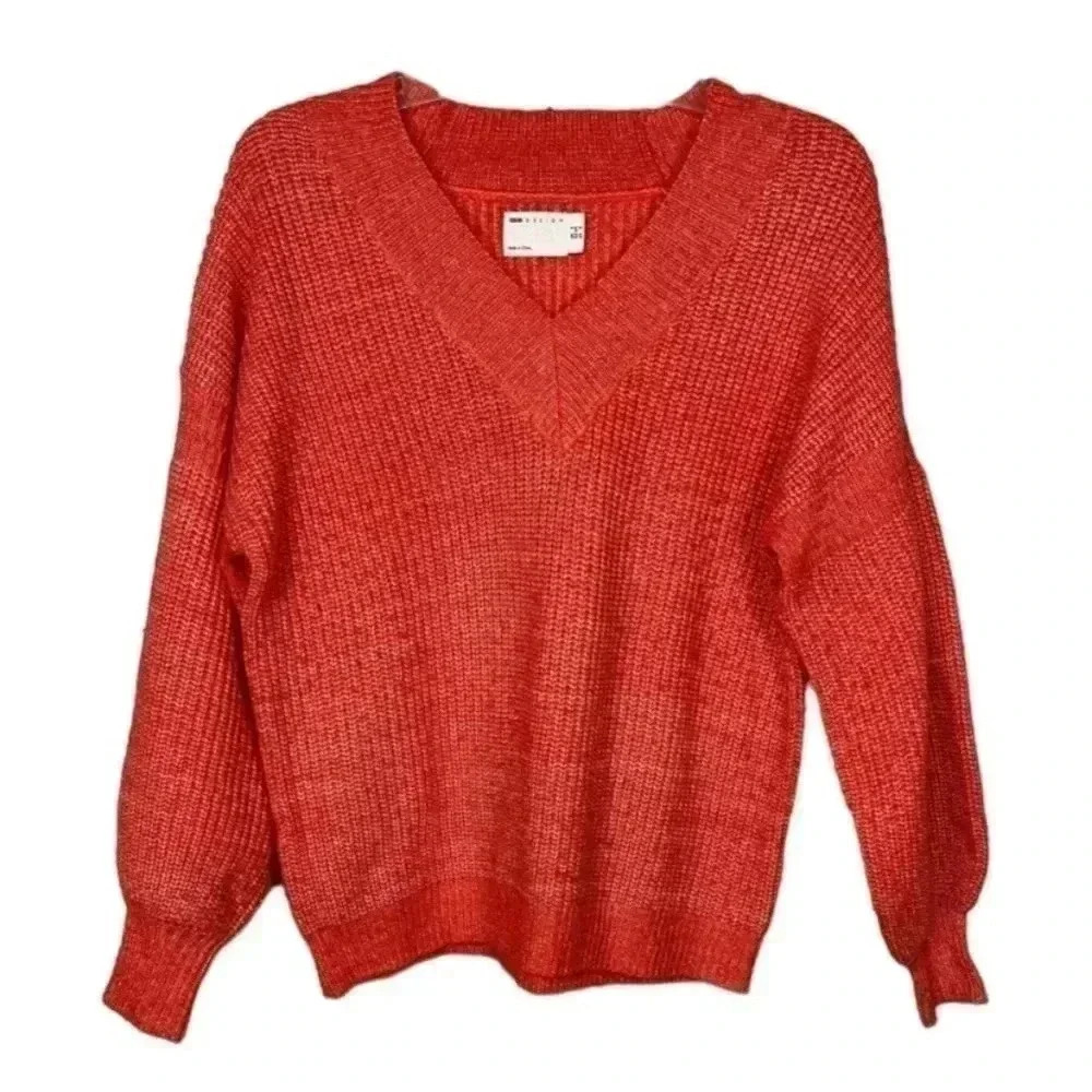 ASOS DESIGN V Neck Puff Balloon Sleeve Boho Fluffy Sweater